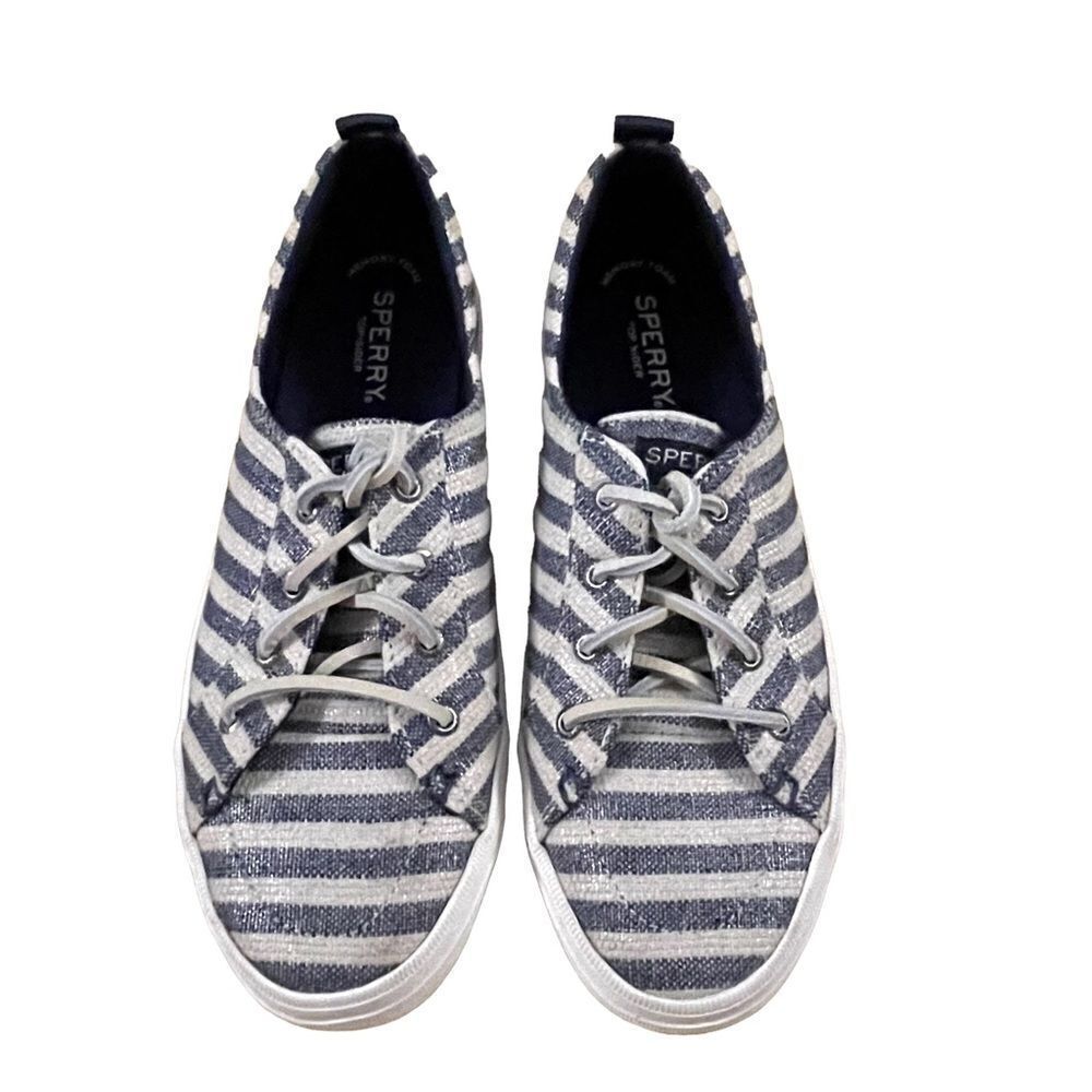 SPERRY ~Top-Sider Crest Vibe Seasonal Stripe Sneaker in Oatmeal/Blue~Size 8